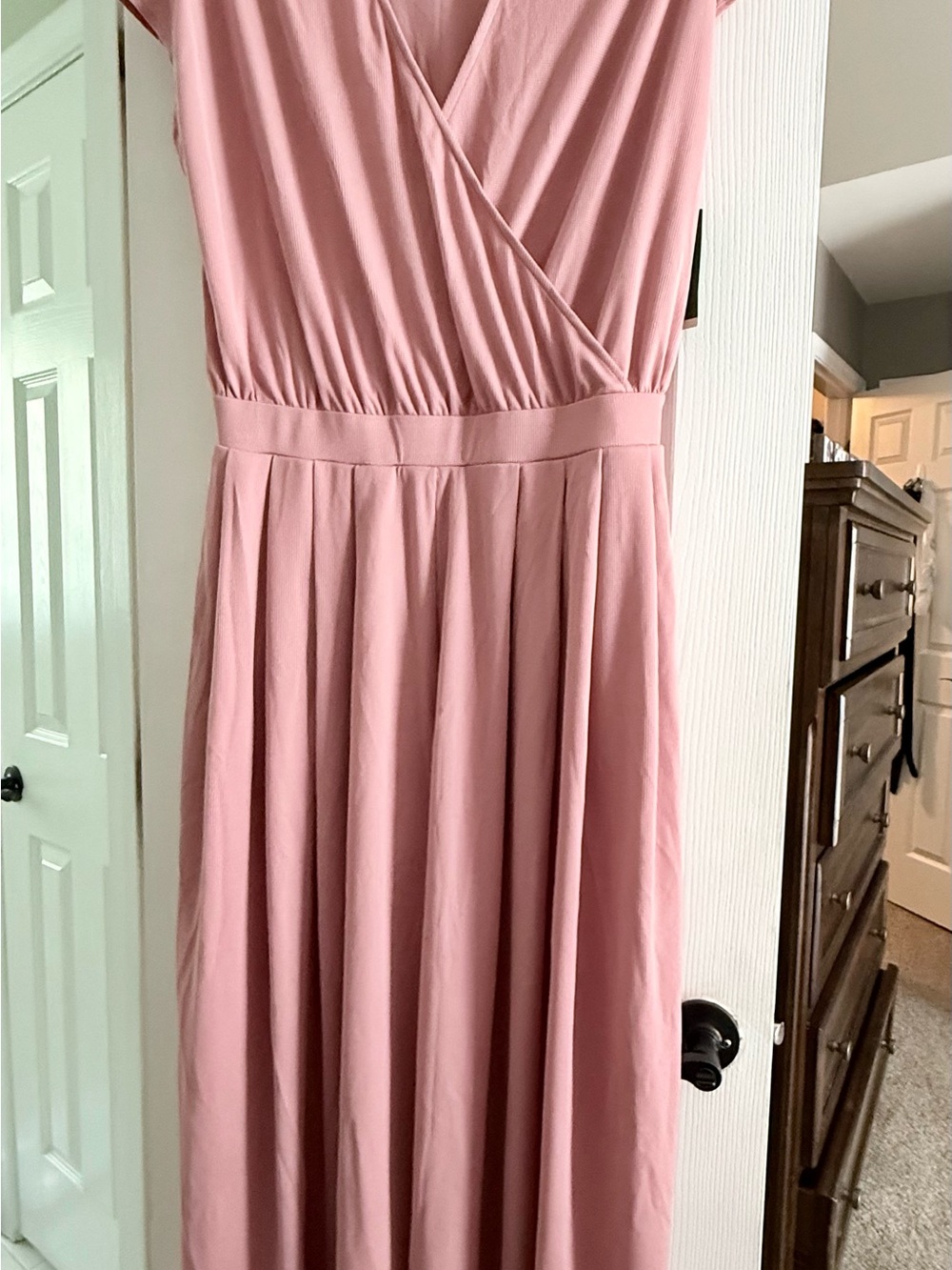 HALARA Blush Pink Wrap Pleated Midi Jumpsuit